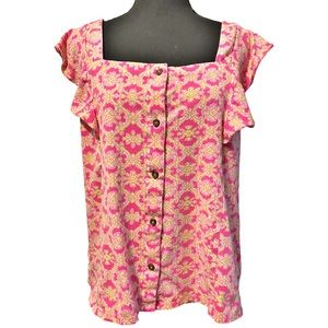 Women's Pink Floral Button-Front Top
